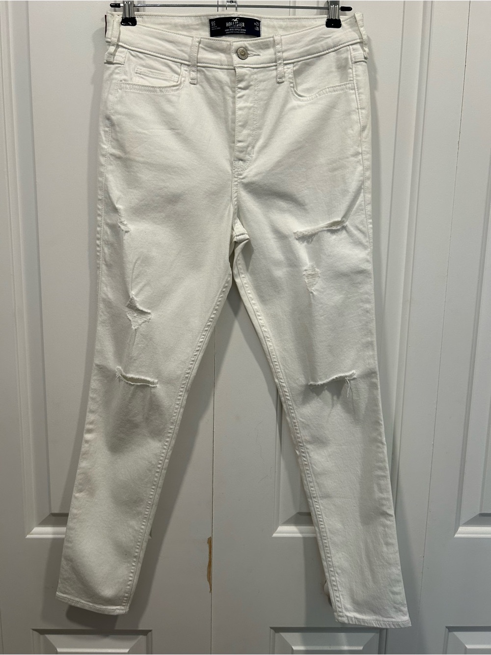 Hollister High Rise Super Skinny White Distressed Jeans 9S W29 L28